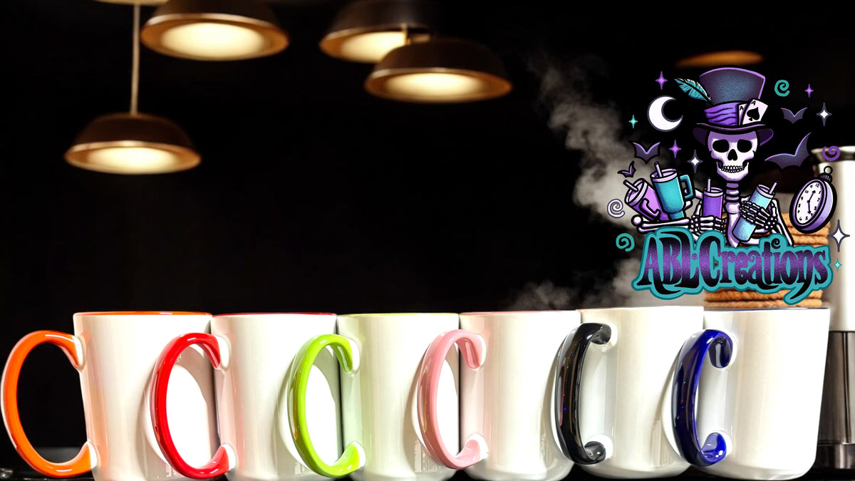 15oz Ceramic Coffee Mugs w/ colored handles