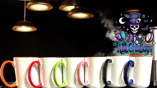 15oz Ceramic Coffee Mugs w/ colored handles